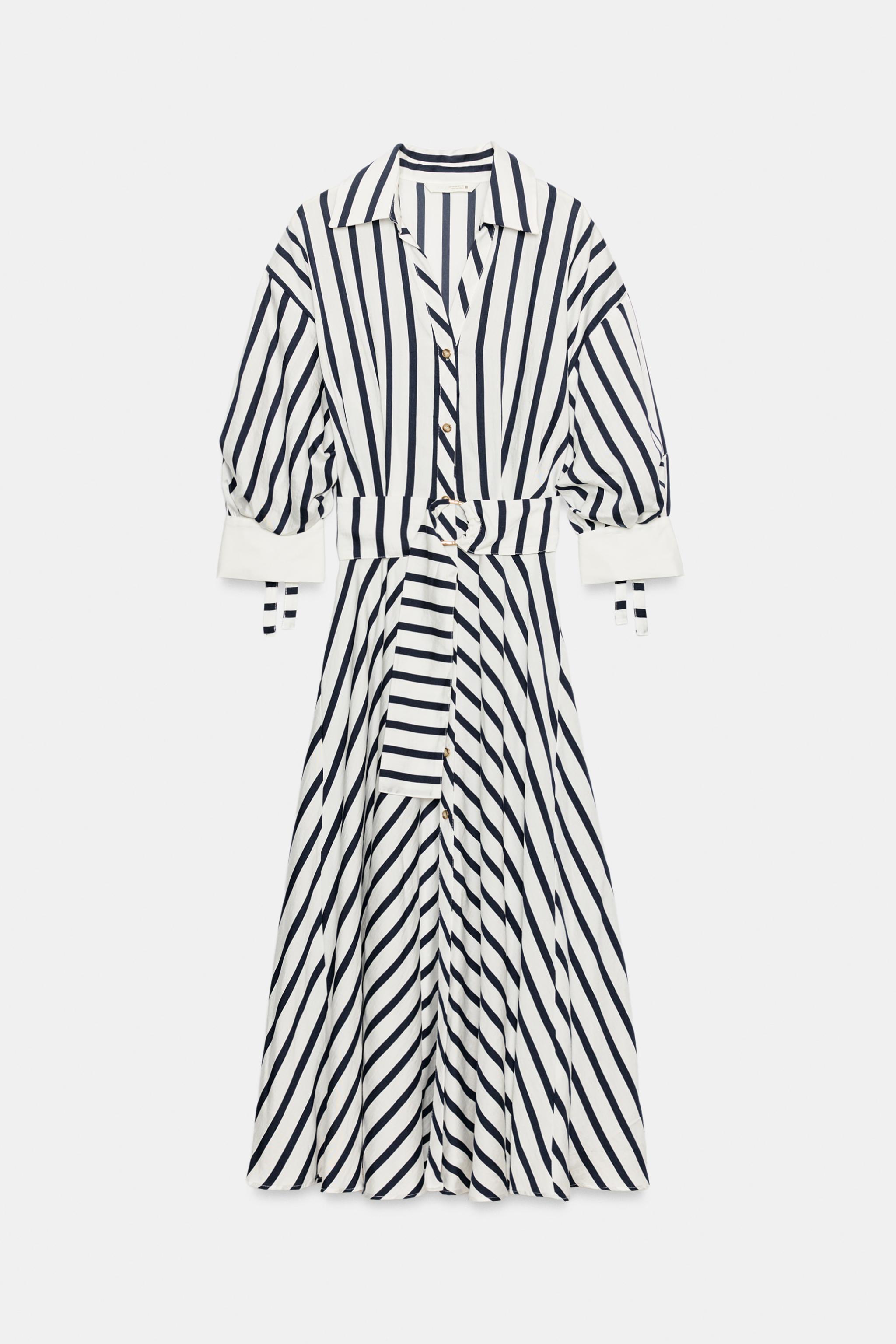 BELTED STRIPED MIDI DRESS